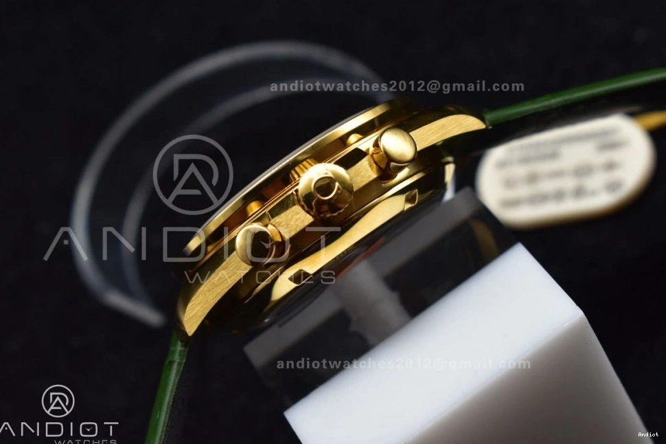 Green Manual in Dial Speedmaster RMF Green on Edition Moonwatch Leather Strap Best YG Gold Chrono Moonshine 1225